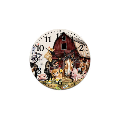 Horloge murale 12 x 12 pouces, groupe d'animaux de ferme, pour salle de jeux et salle familiale