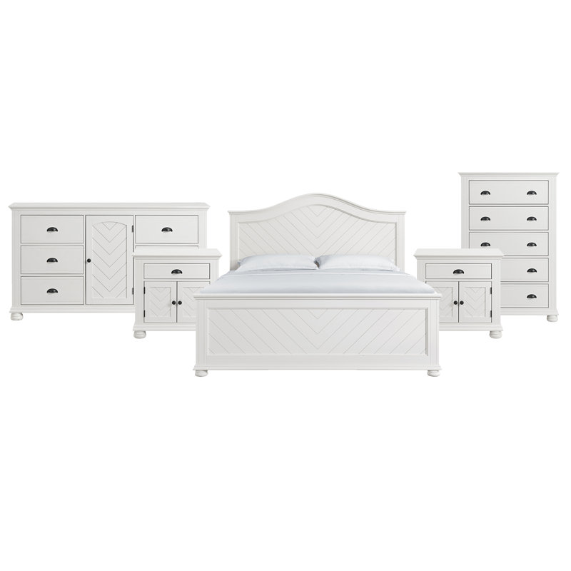 Luro King 5PC Bedroom Set In White, King, 5 Pcs: Bed, Dresser, Chest, 2 Nightstands
