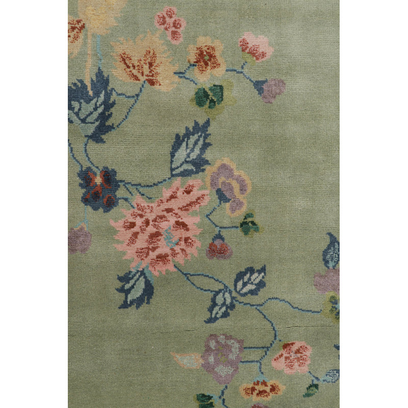 Art Deco Hand Knotted Wool Floral Area Rug, Rectangle 14' x 20'