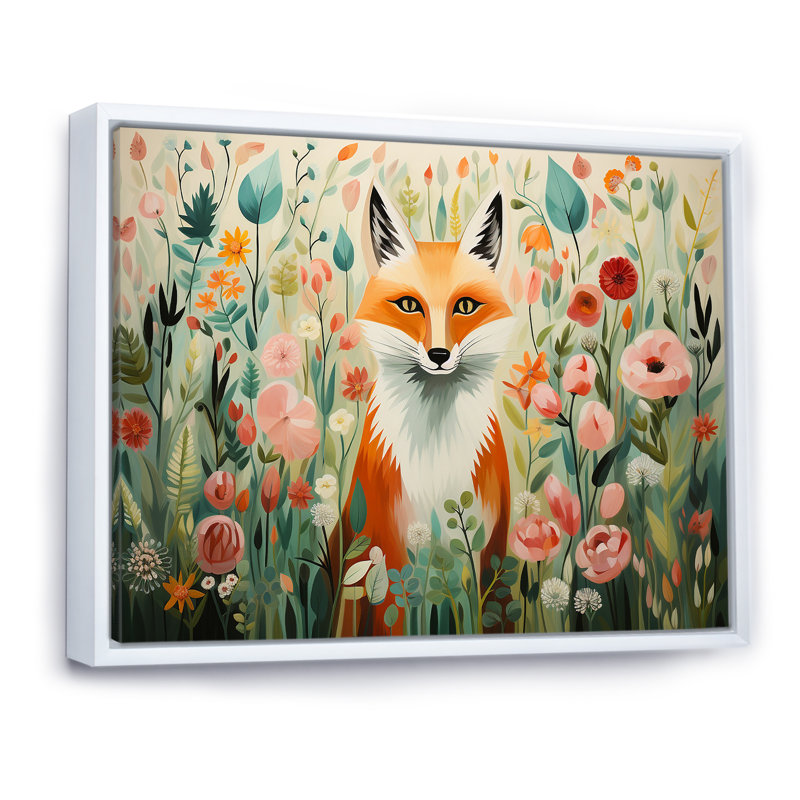Art sur toile renard orange et rose de style IV - renard, Cadre flottant blanc, H 30 po x l 40 po x P 1,5 po