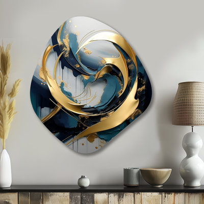Tourbillons de fractale abstraite gris doré de sérénité II - art mural asymétrique en métal fractal, forme d'art irrégulière