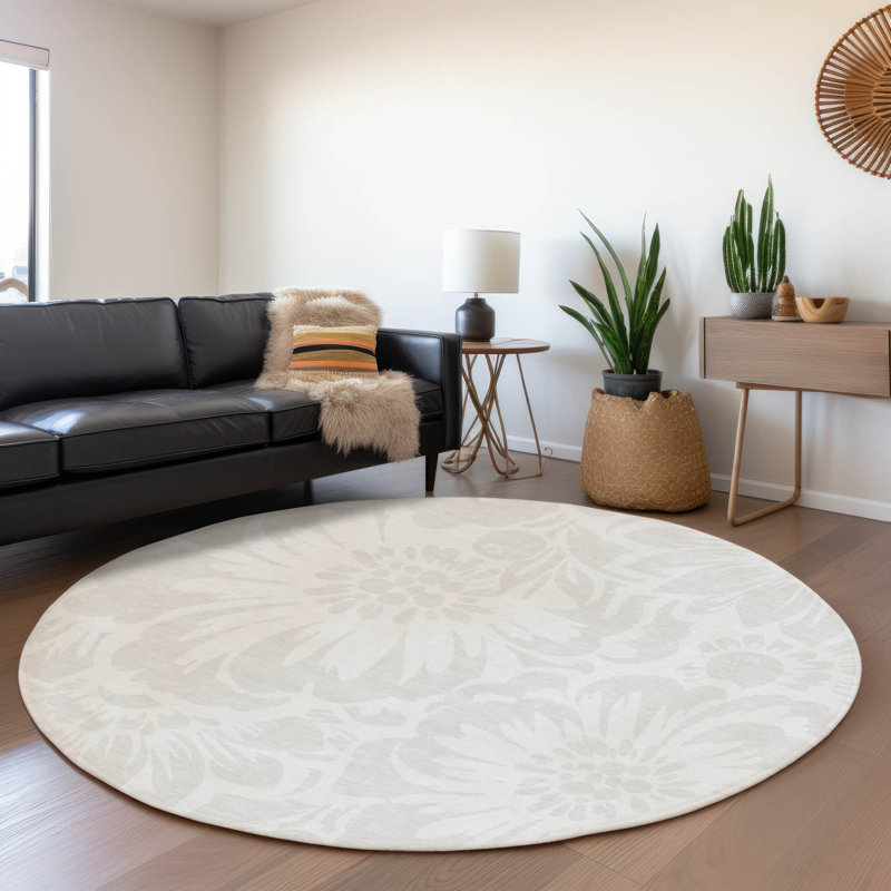 Tapis ivoire Cerrito AMF551 lavable à la machine de qualité supérieure, Rond 8 pi