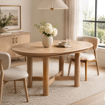 Table de salle à manger ovale extensible en bois avec rallonge amovible de 40 cm, pieds en bois massif, 4 à 6 couverts, fini naturel