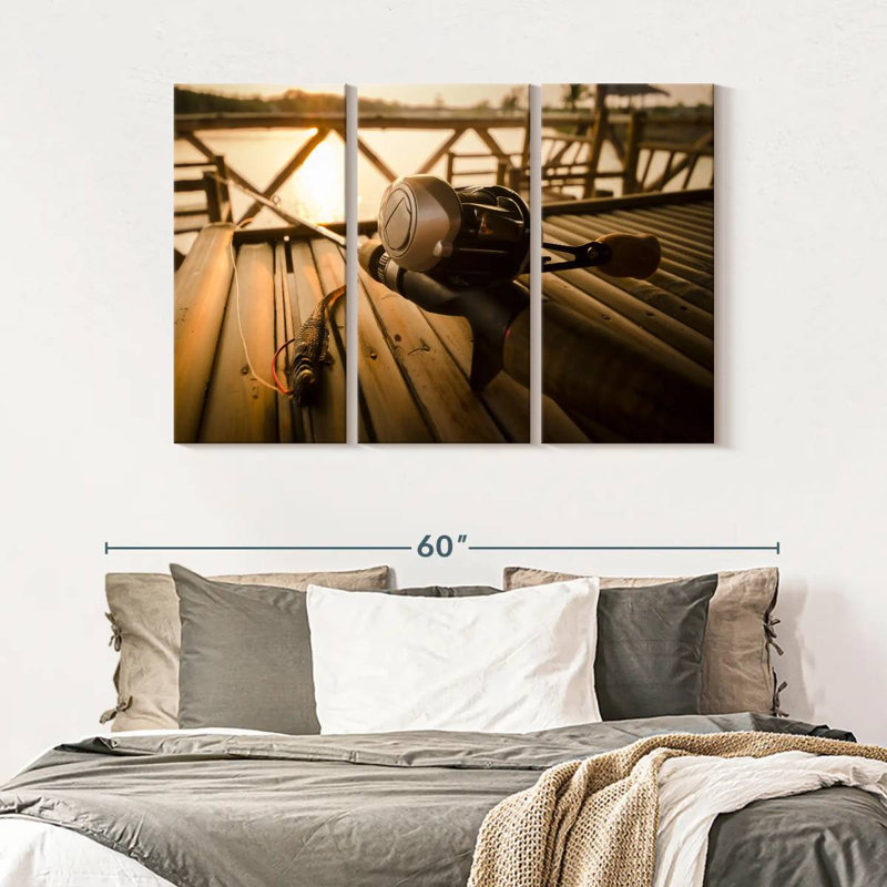 «Bass Fishing Set», 3 pièces sur toile, H 32 po x l 50 po x P 1,25 po
