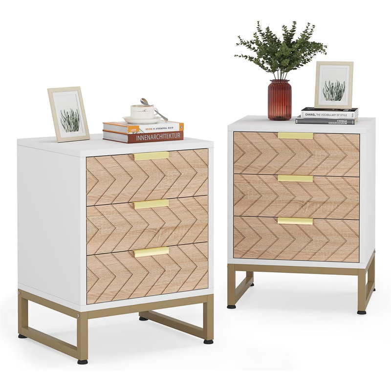 Ensemble de 2 tables de chevet modernes avec 3 tiroirs