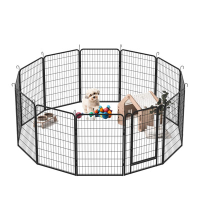 Parc pour animaux robuste - 12 panneaux, clôture pour chien H 38,84 po avec mécanisme de verrouillage automatique et protection contre la rouille pour plancher