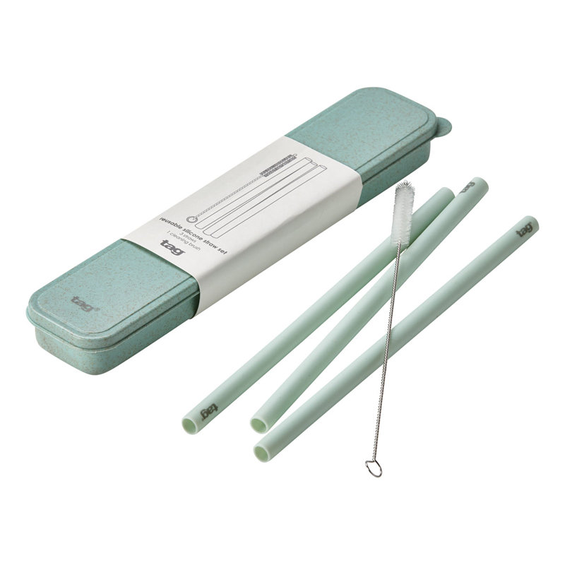 Ensemble de pailles réutilisables en silicone, Turquoise