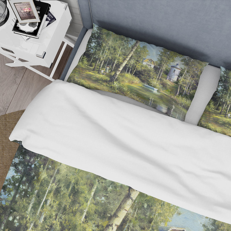 Ensemble de housse de couette The Wood River On A Decline By The Castle - Lake House - Microfibre polyester