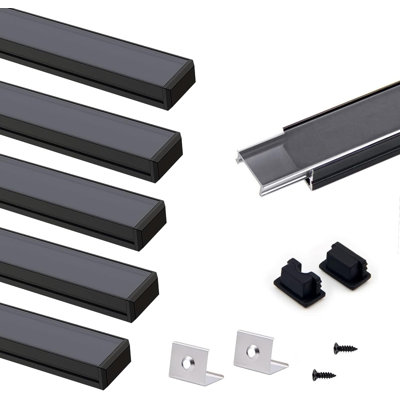 6-Pack 3.3 ft. Black U-Shaped Aluminum LED Strip Channel with Smoke Clear Diffuser Cover, Cuttable LED Light Track
