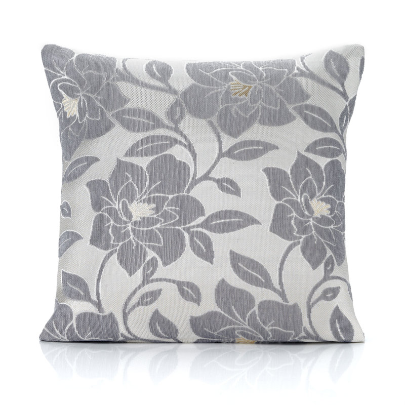 Darionne Floral Square Cushion, Silver, 45 cm H x 45 cm W x 15 cm D