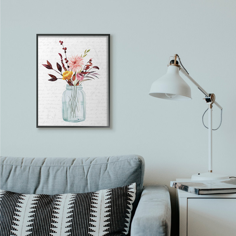 « pot of fleurs red automne », art textuel, H 30 po x l 24 po, Giclée encadrée noir minuit
