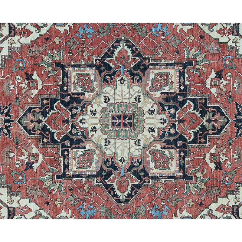 One-of-a-Kind Hand-Knotted High-Quality Red/Green/Black/Blue Area Rug