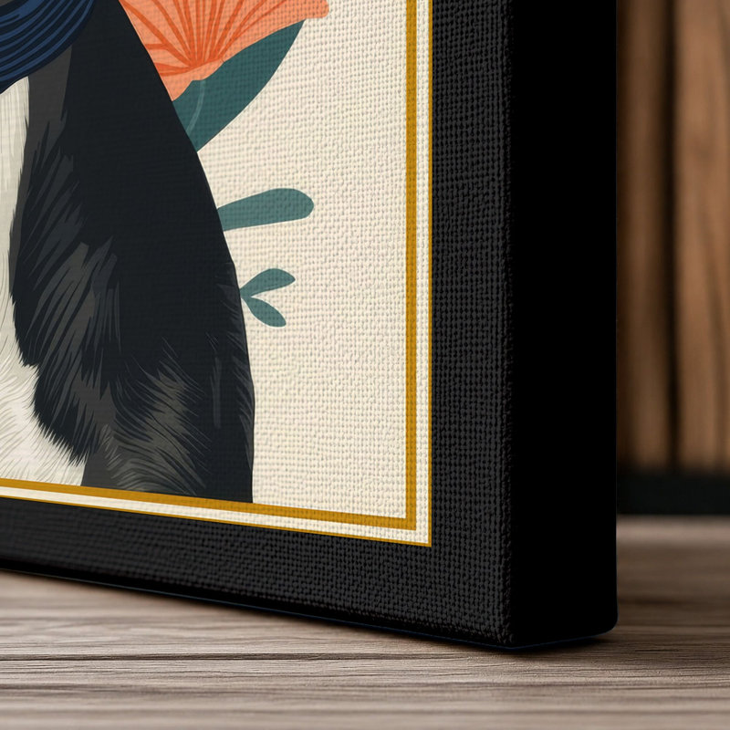 Dapper Dog Portrait Boho 1 Piece Wrapped Canvas Wall Art, 24x16 - 61.0 x 40.6 cm, Black Border