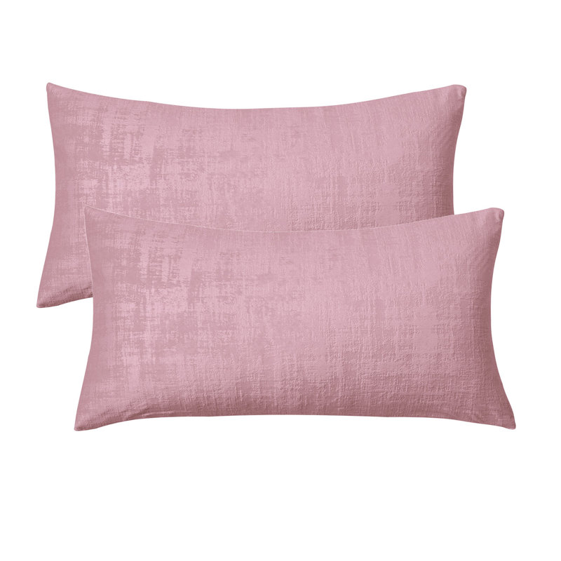 Soft Pink Textured Polyester Microsuede Pillow Covers Set