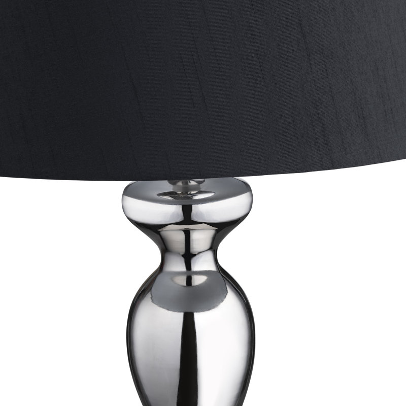 Set Of 2 25.5" Steel Table Lamp W/ Linen Shade, Chrome, Black