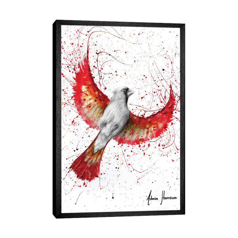 Golden Feather Cardinal by Ashvin Harrison - Print on Canvas, 66.04 cm H x 45.72 cm W, Black Framed