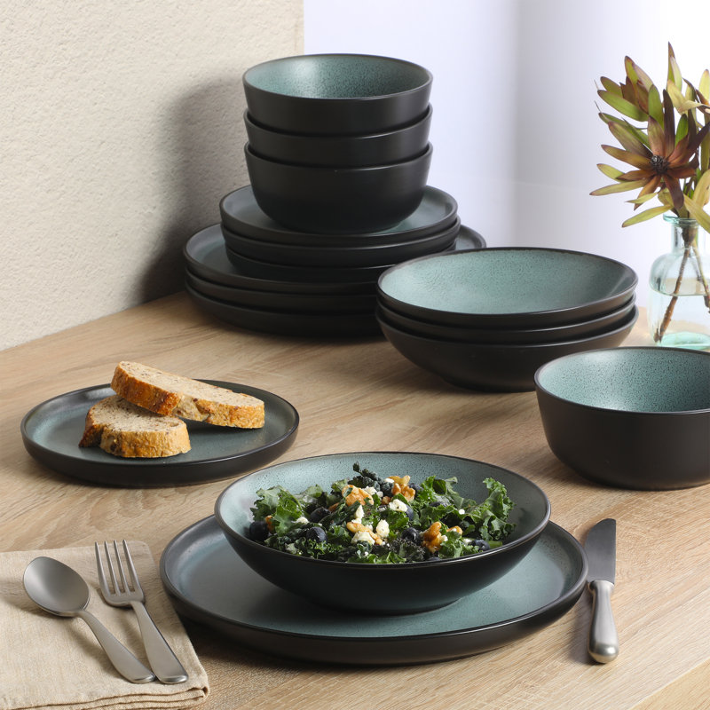 Service de table 16 pièces Gibson Elite Tribeca Loft - Rustique moderne - Service pour 4 , Vert