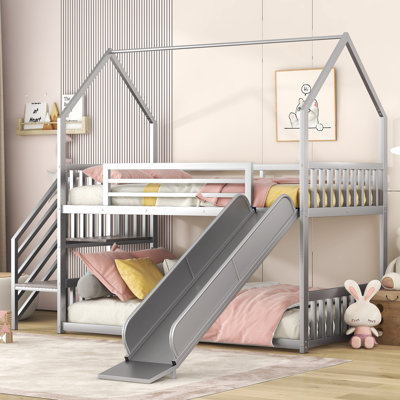 Yosef Metal House Bunk Bed with Slide & Storage Staircase