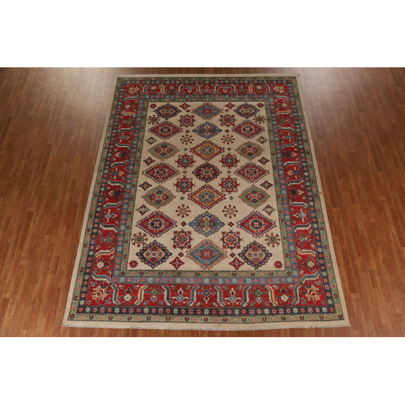 Tapis ivoire en laine noué à la main de conception unique 9 pi 1 po x 11 pi 10 po New Age