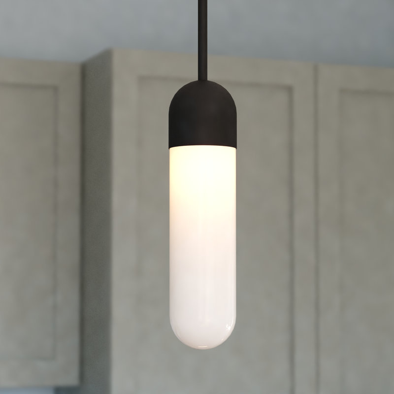 Treveion Contemporary Mini Pendant Ceiling Light White Pill Glass, Matte Black