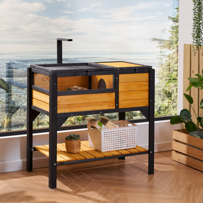 Natural Cedar and Black Wood Tortoise Habitat with Stand