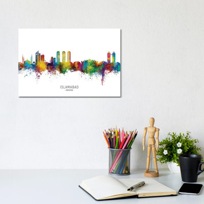 Islamabad Pakistan Skyline City Name by Michael Tompsett - Wrapped Canvas Print