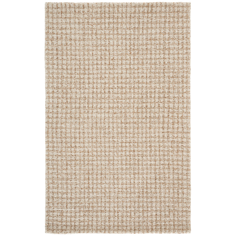 Alletha Ebony Hand Tufted Wool Jute Cotton Solid Color Rug in Gold/Beige, Rectangle 3' x 5'