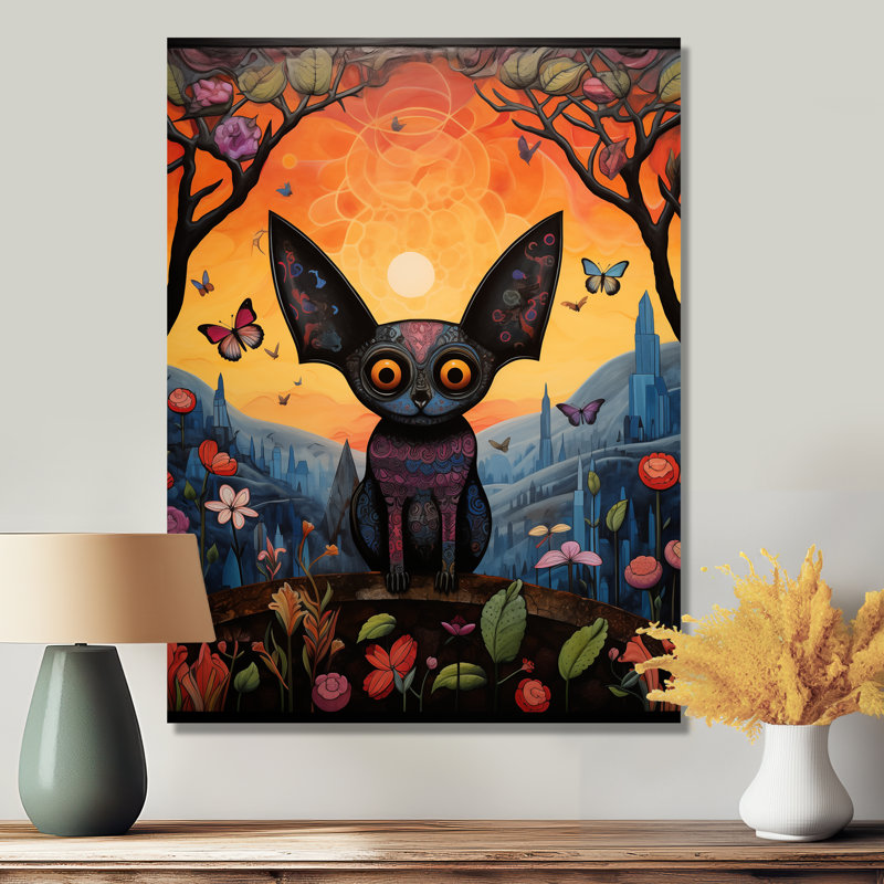 Décoration murale chauve-souris gothique dans une forêt tropicale colorée au coucher du soleil I, H 32 po x l 16 po x P 1 po