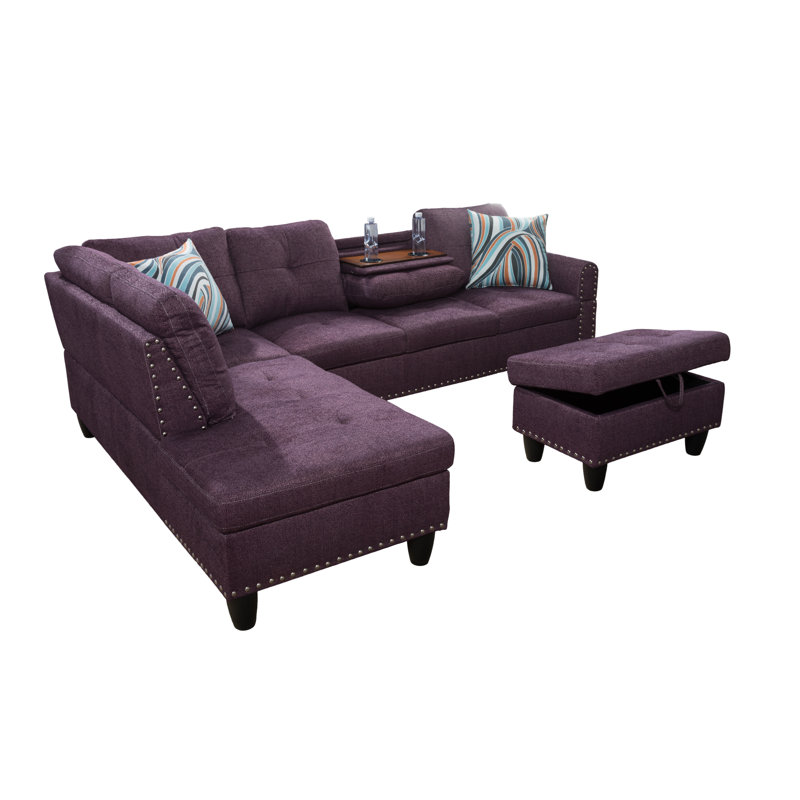 Manervia Upholstered L-Shaped Sectional, Purple, Left Hand Facing