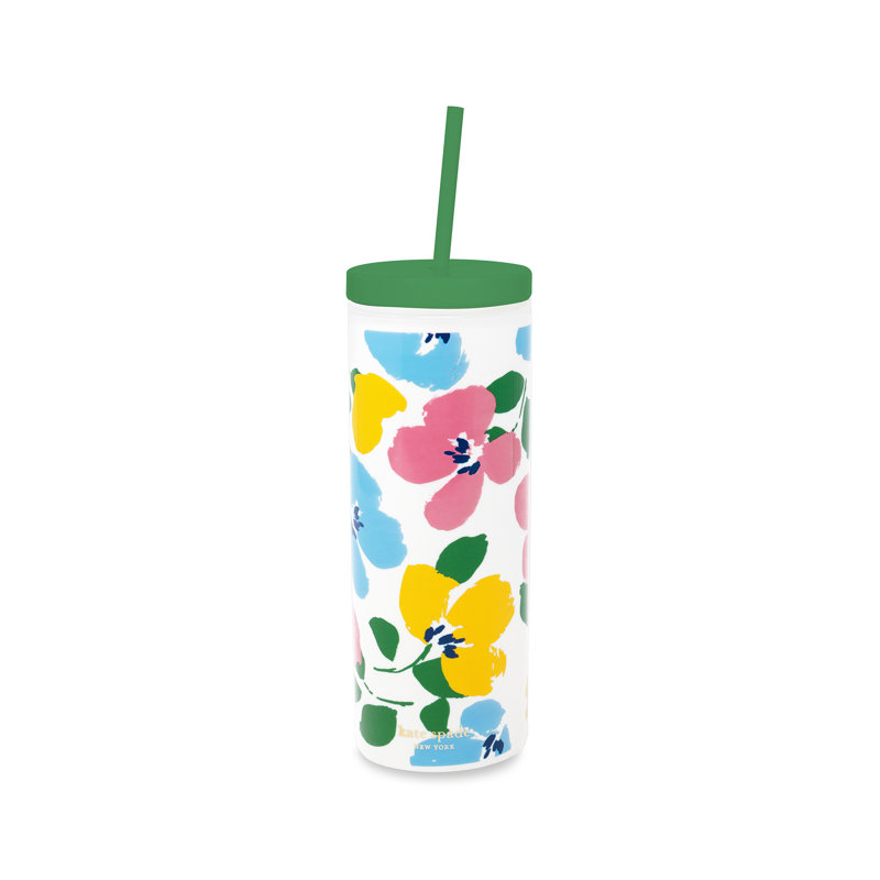 Acrylic Tumbler With Straw, Painterly Bouquet