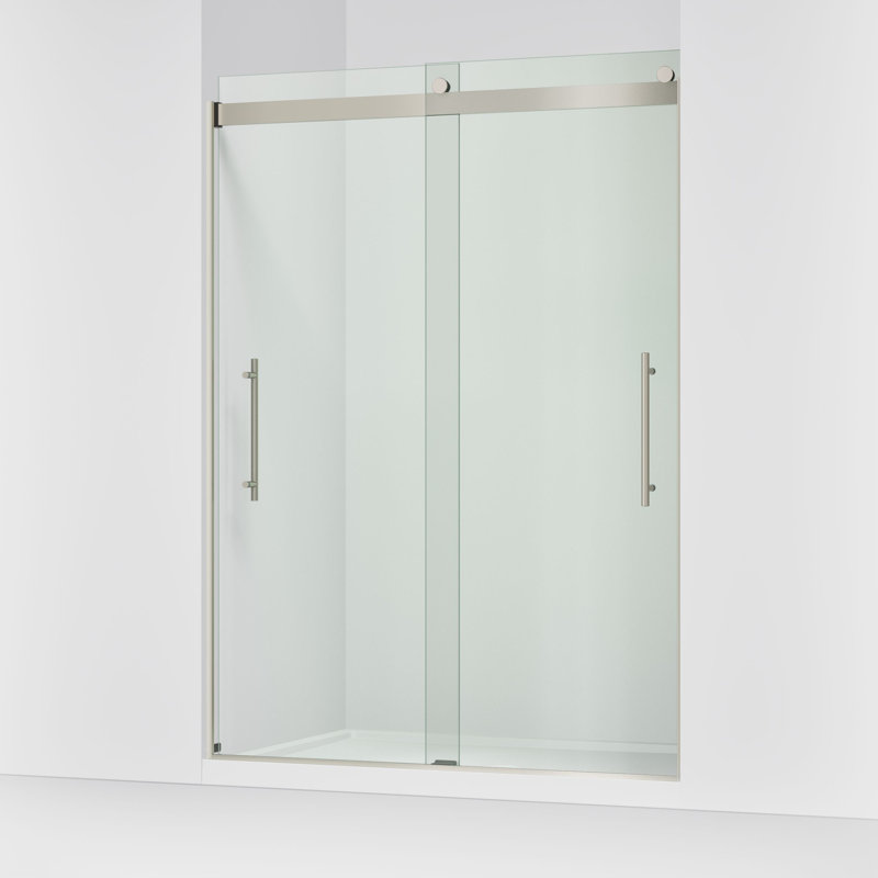 Levity Plus Less Sliding Shower Door, 81-5/8" H x 56-5/8 - 59-5/8" W, With 3/8" Thick Crystal Clear Glass, Nickel