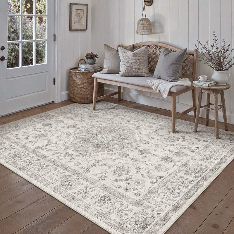 Vicky Oriental Washable Area Rug With Non-Slip Backing, Rectangle 6' x 9'