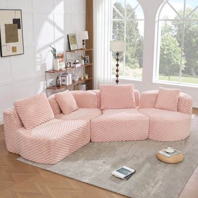 Modular Sectional Sofa 137.8" Boneless Sofa Couch Soft Plush Upholstered Couch for Living Room, Pink
