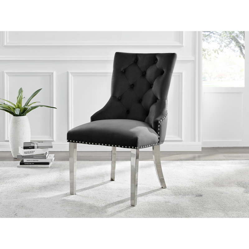 Chaises de salle à manger rembourrées Edward, Noir, Argent argent