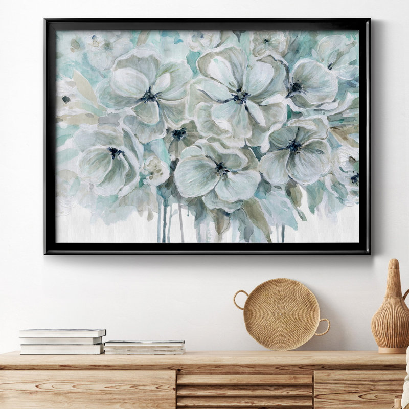 Bleu sarcelle harmonie I - peinture encadrée, H 26,5 po x l 36,5 po x P 1,5 po, Toile avec cadre noir, Pas de tapis