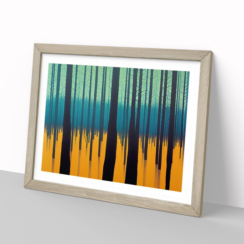 Reflective Forest - Single Picture Frame Painting, 25cm H x 34cm W x 2cm D, Oak Framed