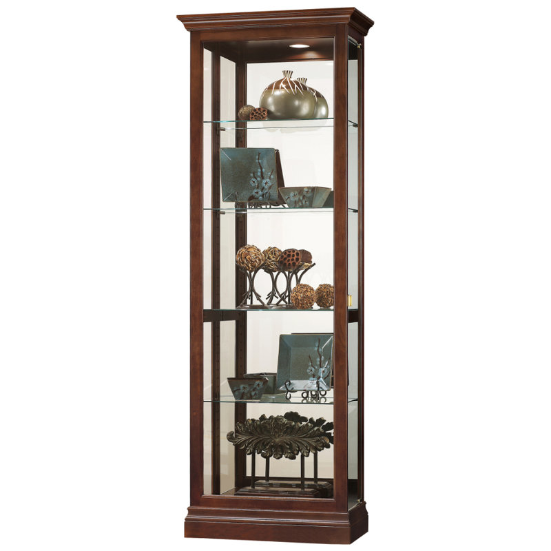 Brantley Solid Wood Lighted Curio Cabinet, Cherry Bordeaux