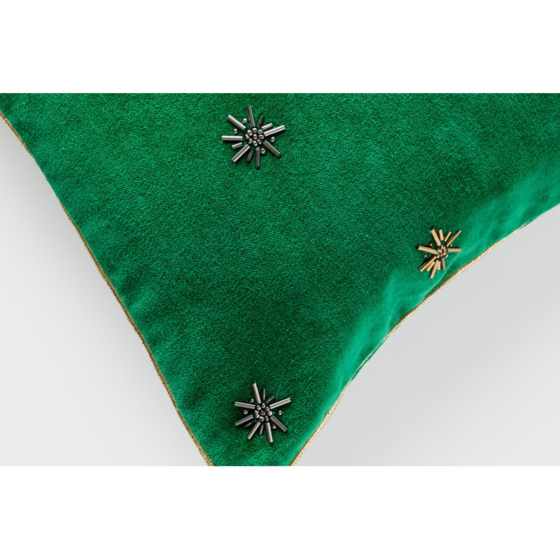 Embroidered Star Cotton Throw Pillow Cover and Insert, Emerald Green