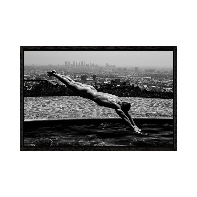 Dive Into LA by Gregory Prescott - Print on Canvas, 45.72cm H x 66.04cm W x 3.81cm D, Black Framed