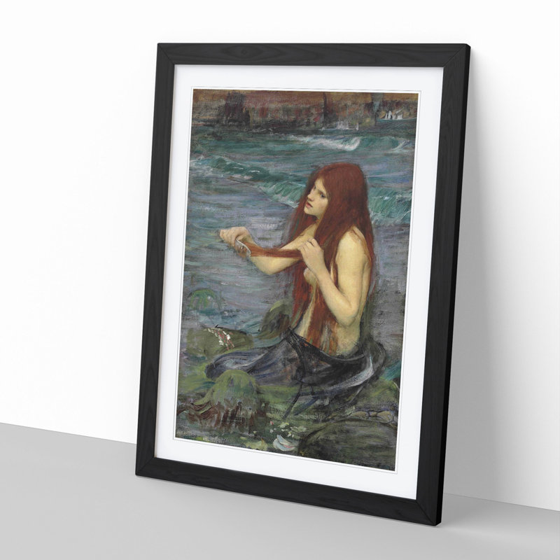 A Mermaid Vol.2 by John William Waterhouse - Picture Frame Graphic Art, Black Framed, 65cm H x 48cm W x 2cm D