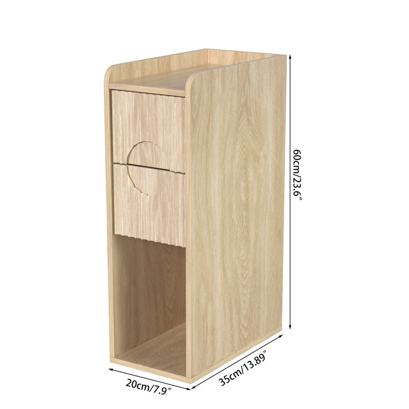 Fluted End Table Set With Drawers(set Of 2), Farmhouse Side Table With Storage, Wood