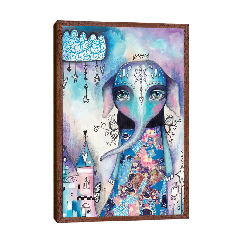 Elephant Of Love by Tamara Laporte - Print on Canvas, 101.6 cm H x 66.04 cm W, Classic Brown Wood Framed