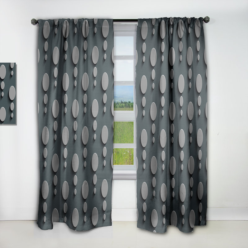 3D Circles Abstract Technology - Geometric Mid-Century Modern Blackout Curtain Single Panel, 52" W x 108" L