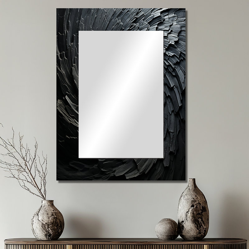 Black Spiraling fractal sprial - Abstract Spirals Decorative Mirror, Modern Wall Mirror, Printed Metal Art, 32" x 24"