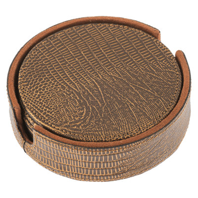 Faux Leather Coasters With Holder - Bronze
