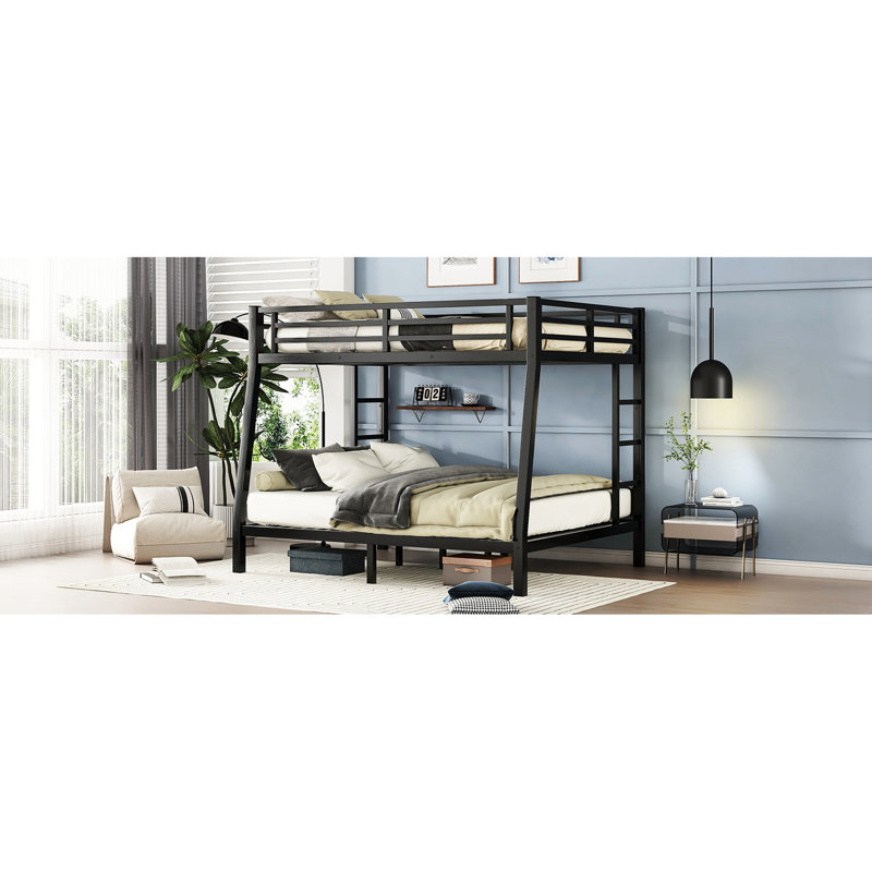 Lit superposé en métal peu encombrant pour les adolescents et les adultes - Lit double TG au-dessus du grand lit, grand lit noir, structure stable, adultes à bruit réduit, revêtement
