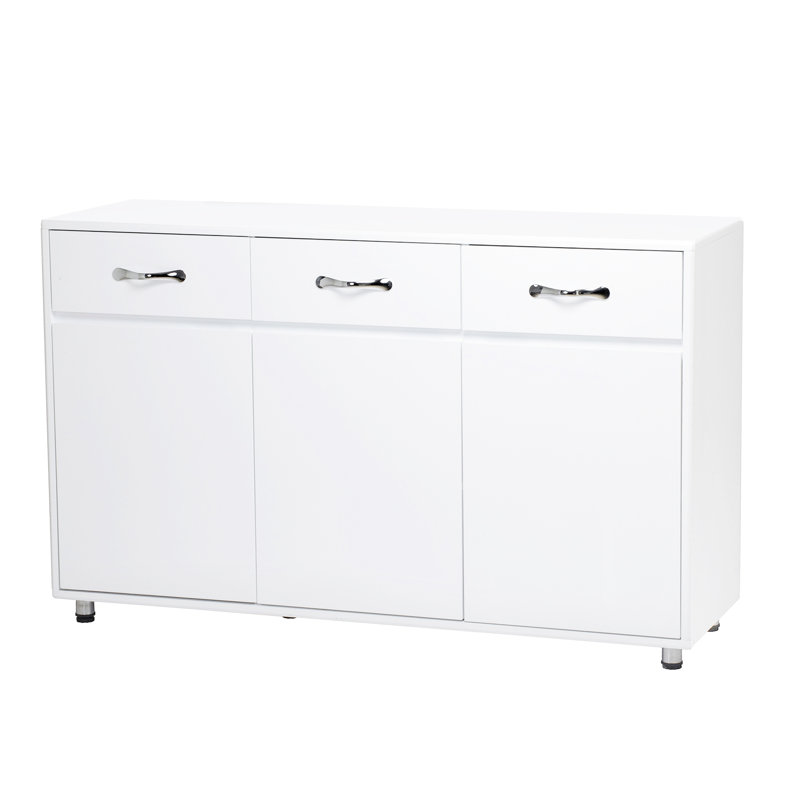 Grande table d'appoint grande capacité - blanc avec 3 portes et un superbe buffet de grande qualité