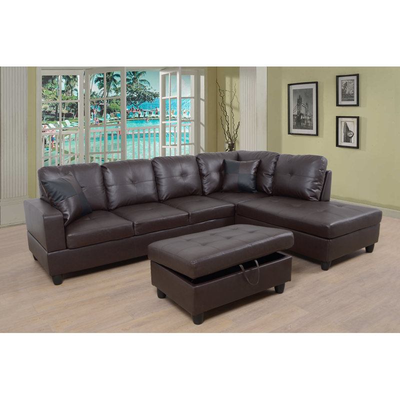 Upholstered Sectional, Right Hand Facing, Brown
