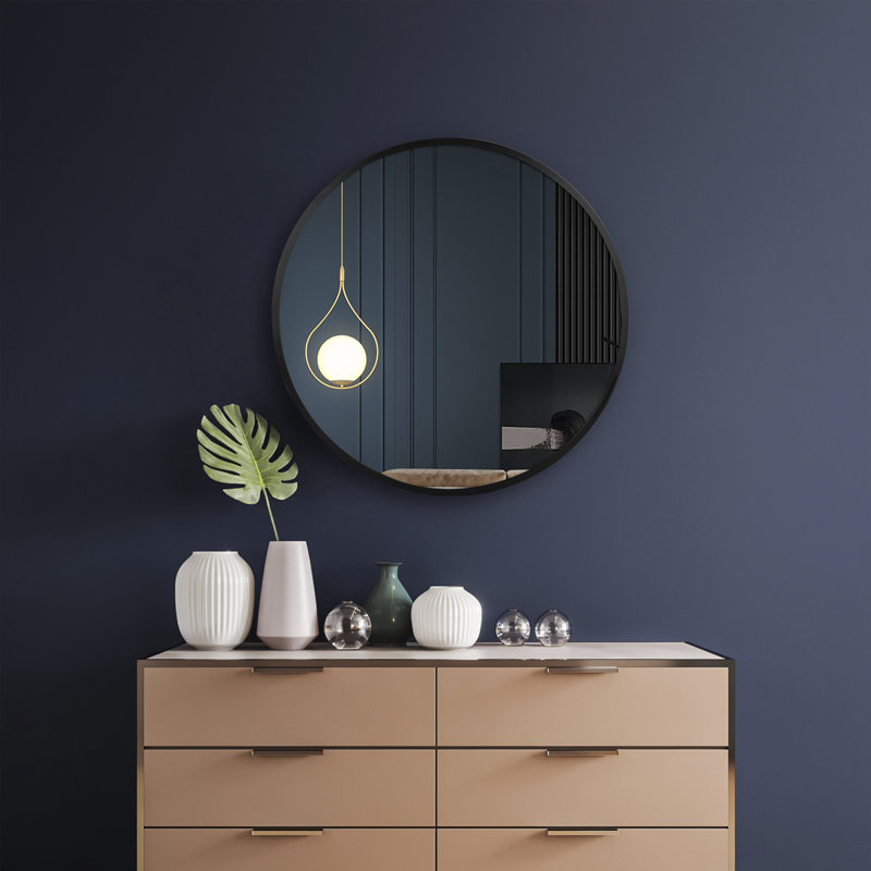 LurLine Wall Mounted Round Bathroom Vanity Beauty Makeup Mirror, 24" x 24", Black