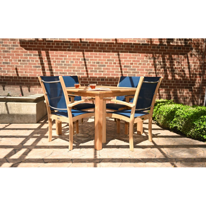 Newport Outdoor 5 - Piece Teak Dining Set, White/Brown
